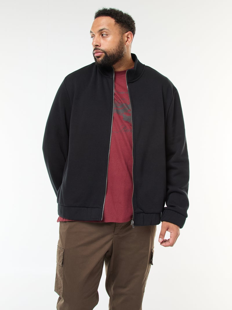 Sweatshirt liso com gola alta e abertura com zíper Preto - Kiabi