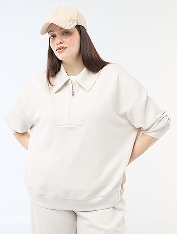 Sweatshirt liso com gola funil com zíper