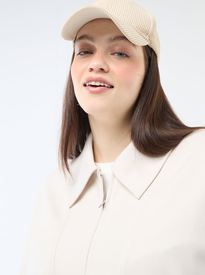 Sweatshirt liso com gola funil com zíper Bege - Kiabi