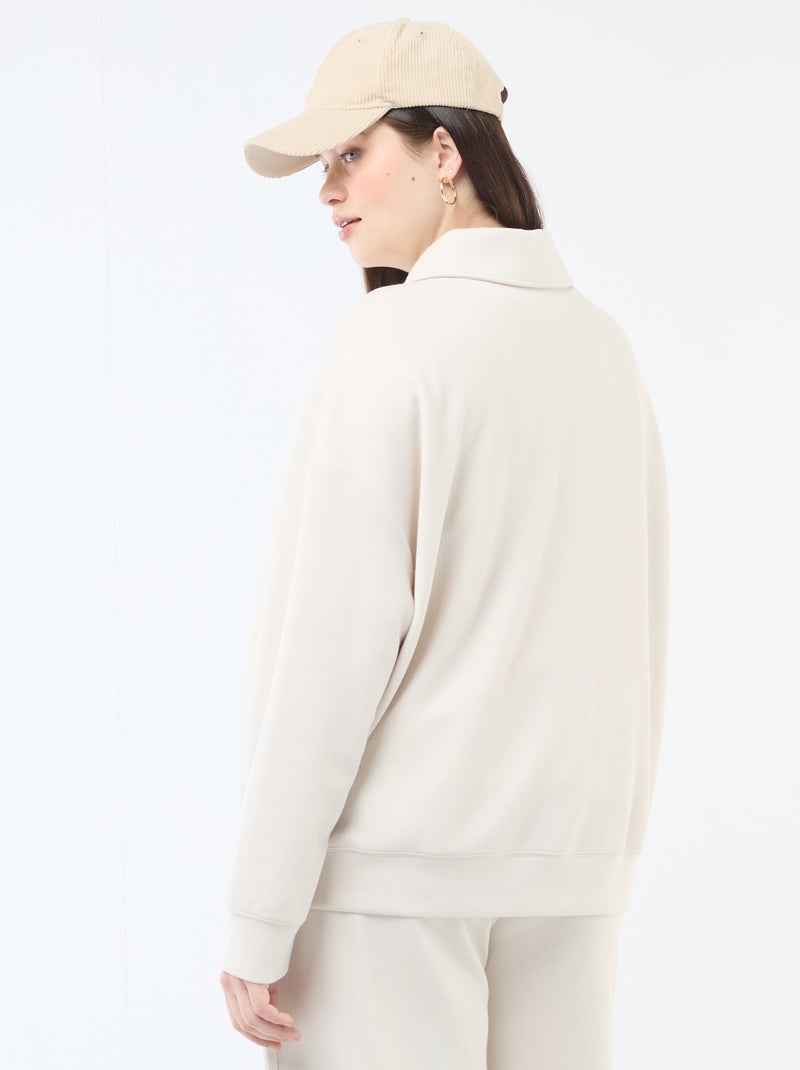 Sweatshirt liso com gola funil com zíper Bege - Kiabi