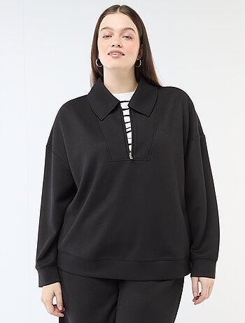 Sweatshirt liso com gola funil com zíper