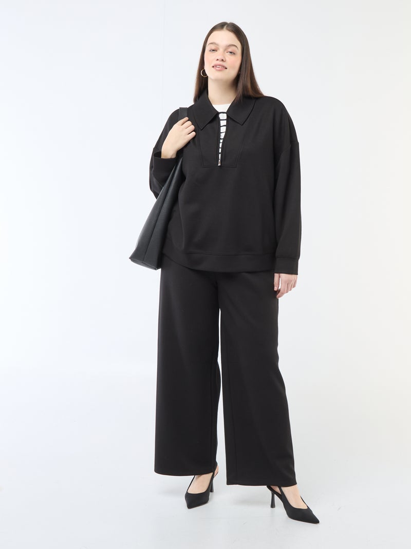 Sweatshirt liso com gola funil com zíper Preto - Kiabi