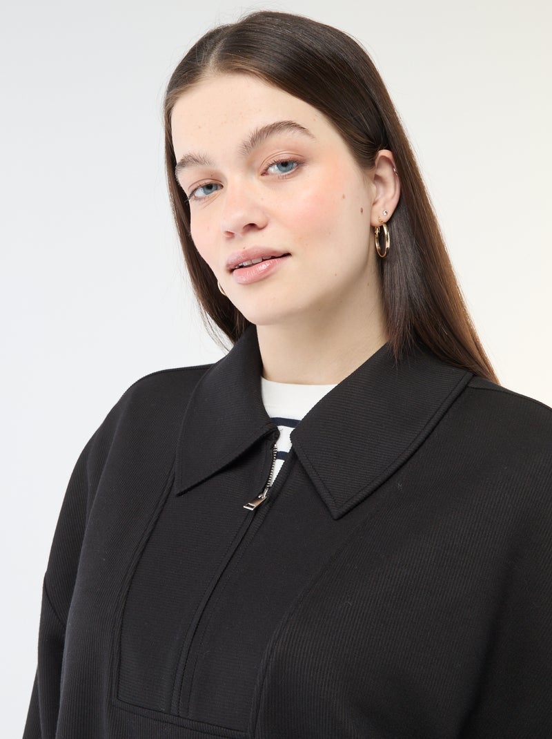 Sweatshirt liso com gola funil com zíper Preto - Kiabi