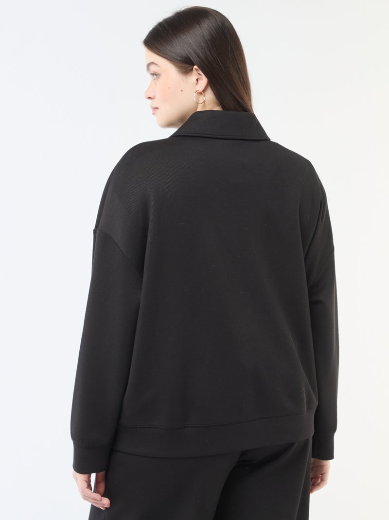 Sweatshirt liso com gola funil com zíper Preto - Kiabi
