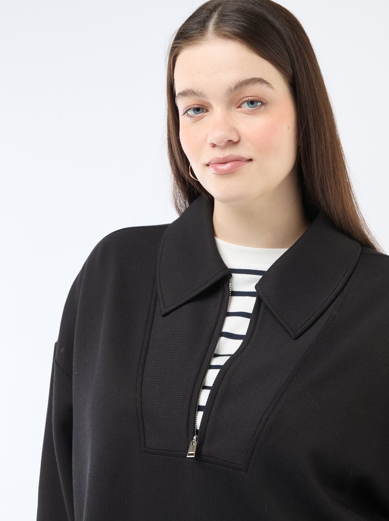 Sweatshirt liso com gola funil com zíper Preto - Kiabi