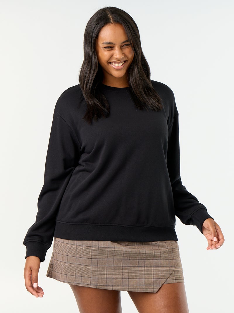 Sweatshirt liso de gola redonda em French Terry Preto - Kiabi