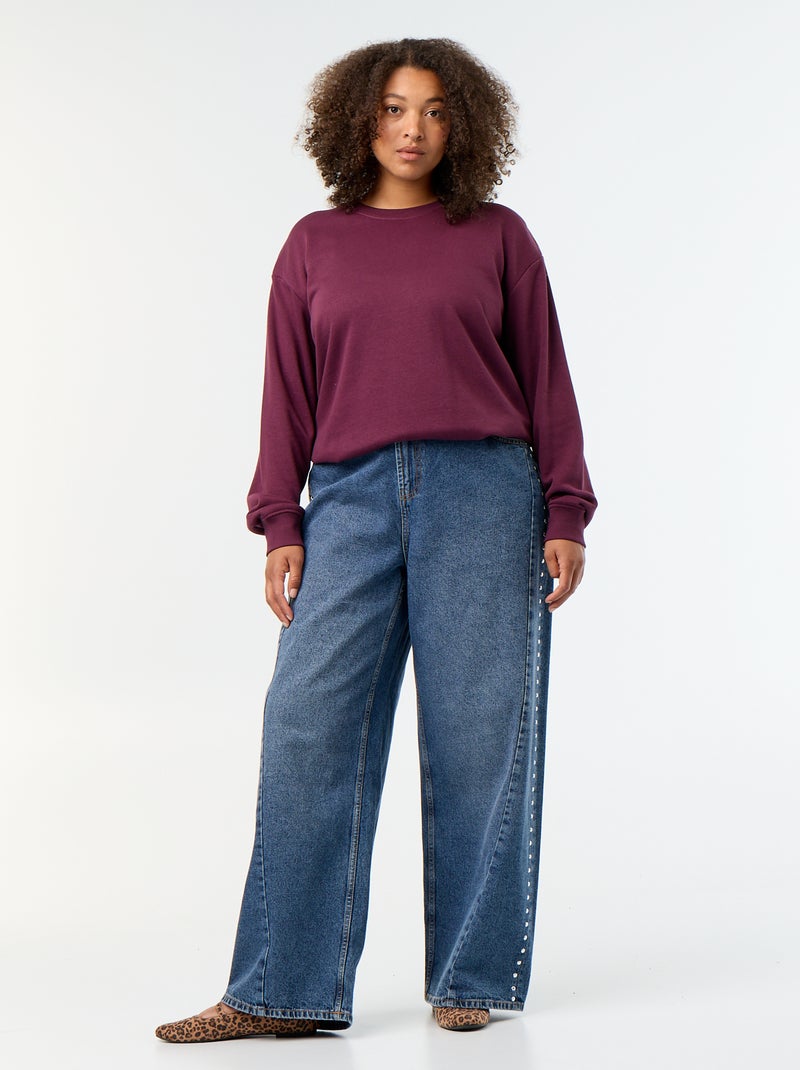 Sweatshirt liso de gola redonda em French Terry Rosa - Kiabi