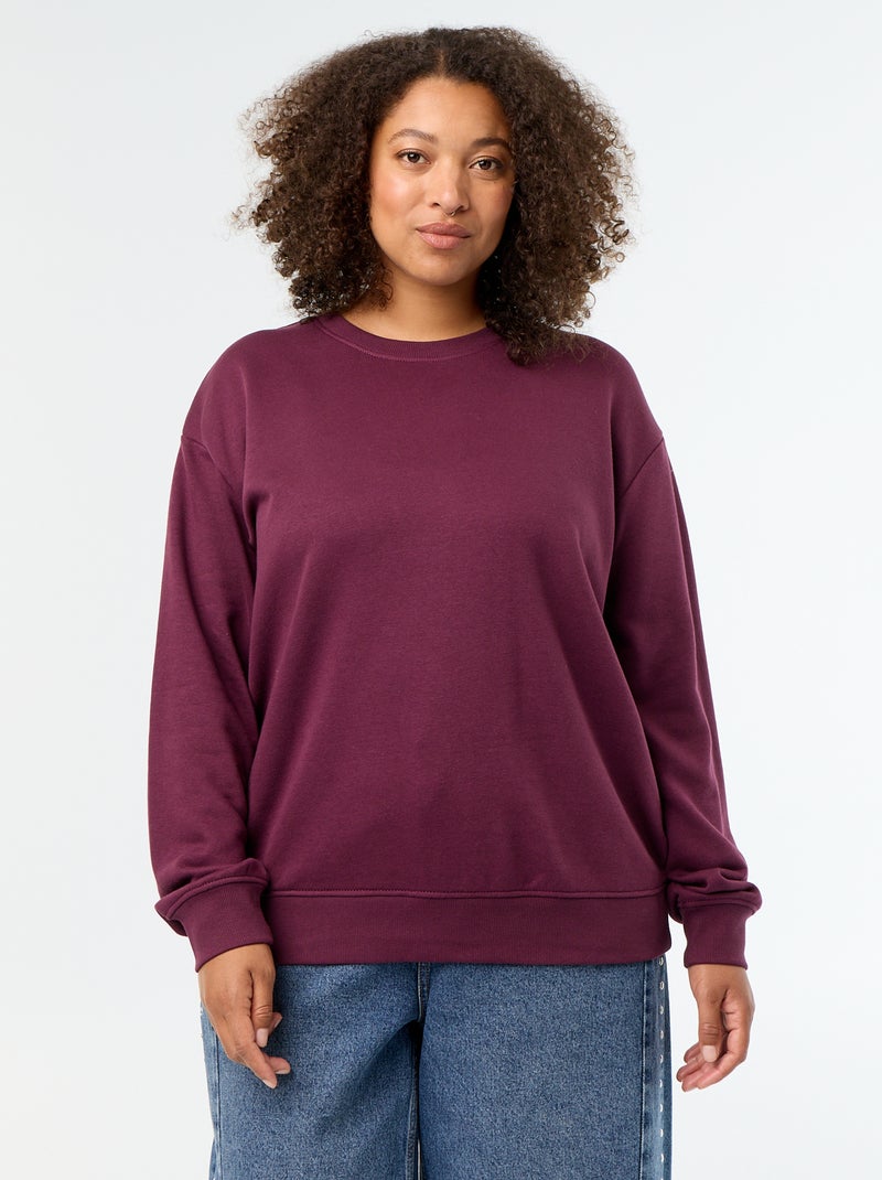Sweatshirt liso de gola redonda em French Terry Rosa - Kiabi