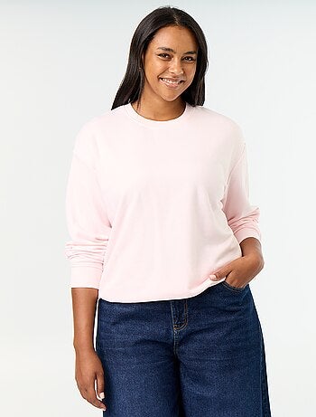 Sweatshirt liso de gola redonda em French Terry