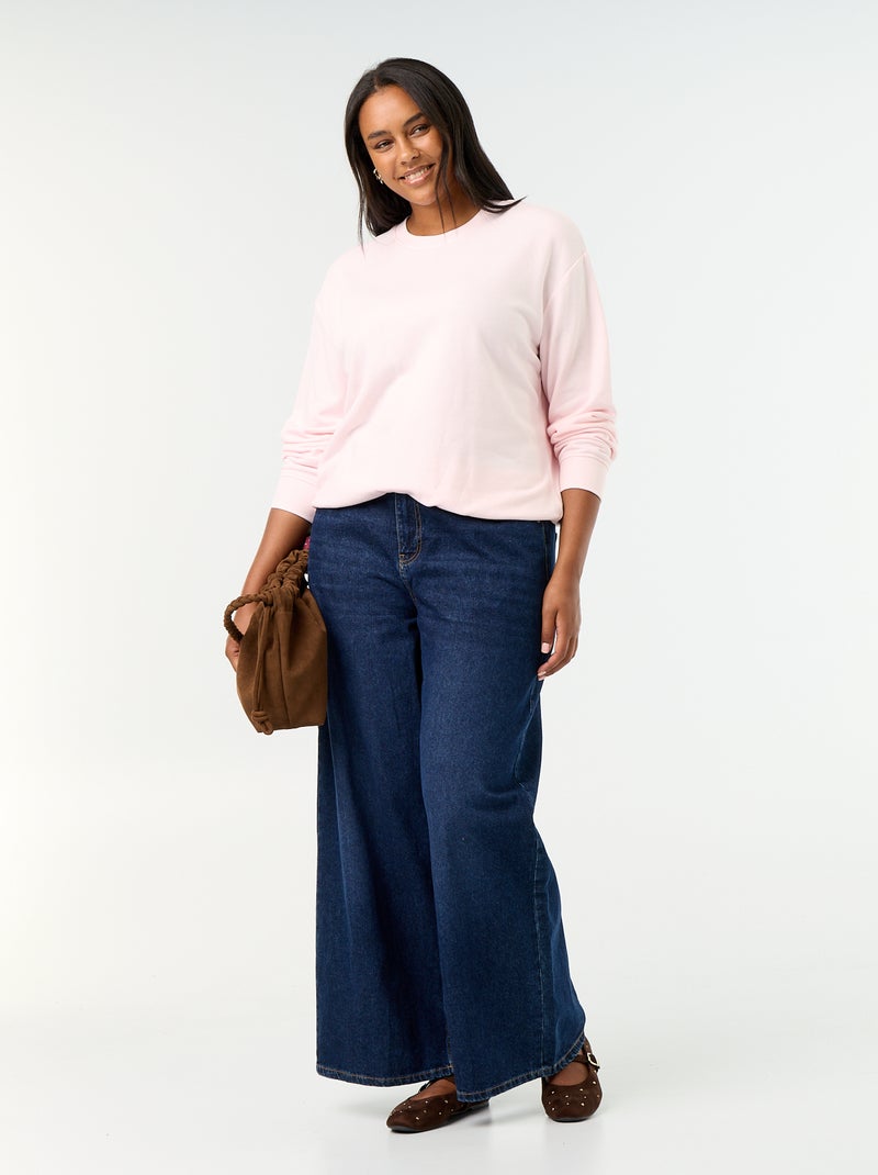 Sweatshirt liso de gola redonda em French Terry Rosa - Kiabi