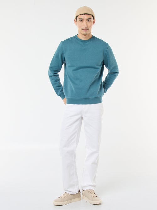 Sweatshirt liso de gola redonda em moletom cardado - Kiabi