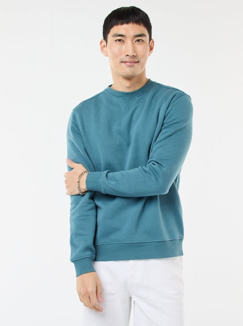 Sweatshirt liso de gola redonda em moletom cardado - Kiabi