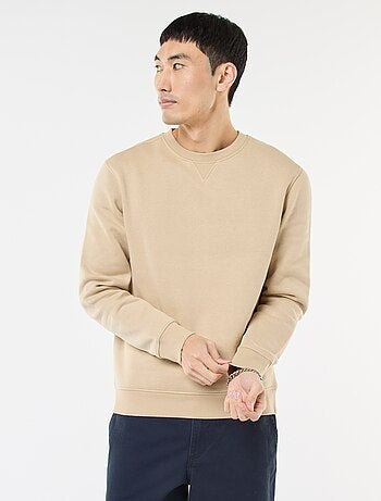 Sweatshirt liso de gola redonda em moletom felpudo