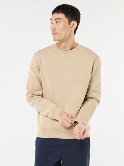 Sweatshirt liso de gola redonda em moletom cardado - Kiabi