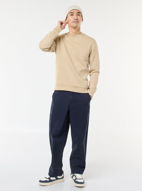 Sweatshirt liso de gola redonda em moletom cardado - Kiabi