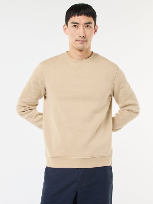 Sweatshirt liso de gola redonda em moletom cardado - Kiabi