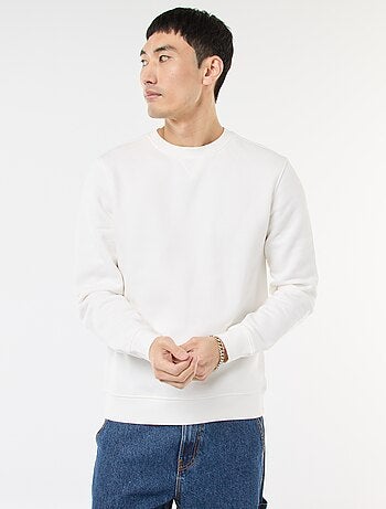 Sweatshirt liso de gola redonda em moletom cardado