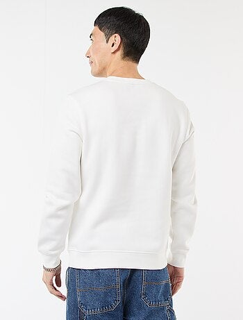 Sweatshirt liso de gola redonda em moletom cardado