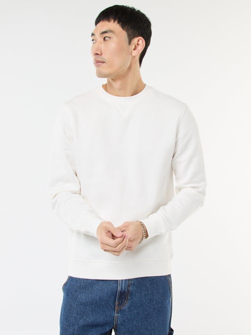 Sweatshirt liso de gola redonda em moletom cardado - Kiabi