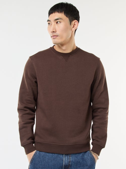 Sweatshirt liso de gola redonda em moletom cardado - Kiabi