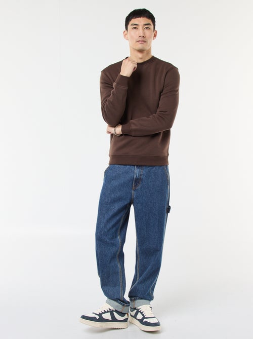 Sweatshirt liso de gola redonda em moletom cardado - Kiabi