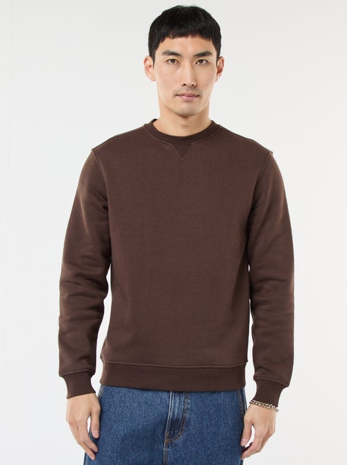 Sweatshirt liso de gola redonda em moletom cardado - Kiabi