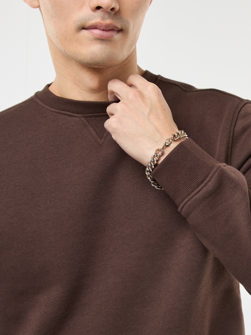 Sweatshirt liso de gola redonda em moletom cardado - Kiabi