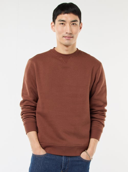 Sweatshirt liso de gola redonda em moletom cardado - Kiabi