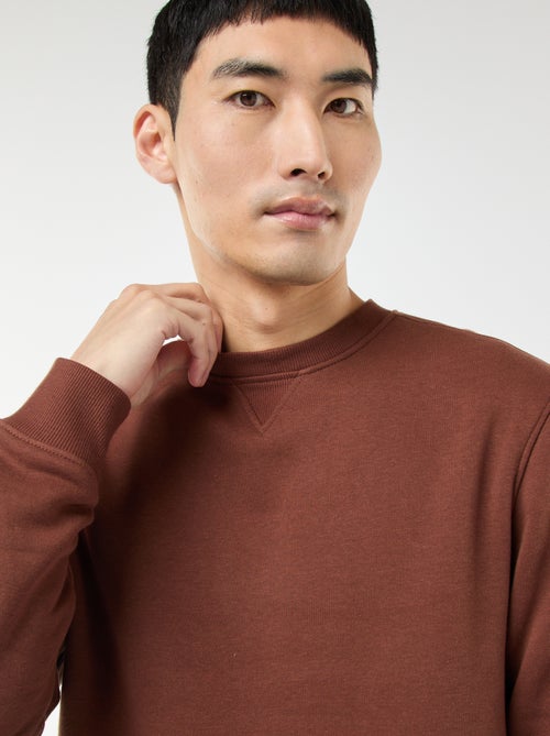 Sweatshirt liso de gola redonda em moletom cardado - Kiabi