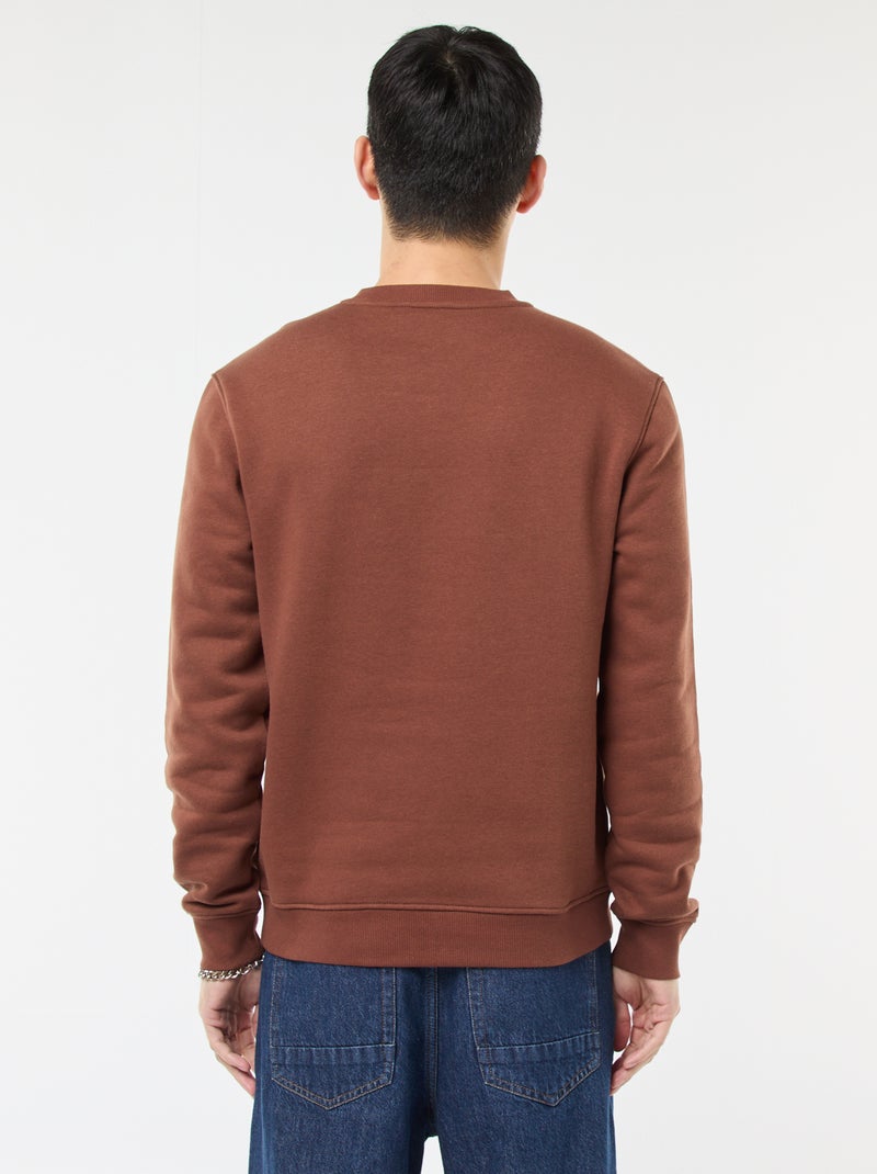 Sweatshirt liso de gola redonda em moletom cardado Castanho - Kiabi