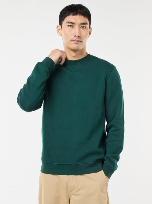 Sweatshirt liso de gola redonda em moletom cardado - Kiabi