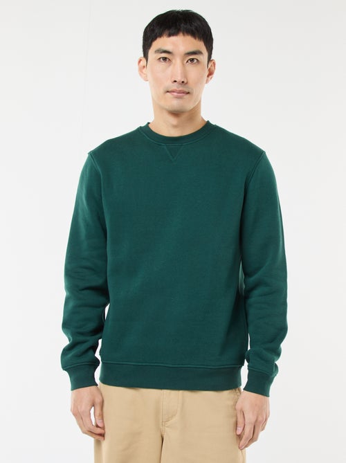 Sweatshirt liso de gola redonda em moletom cardado - Kiabi