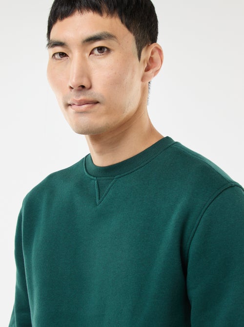 Sweatshirt liso de gola redonda em moletom cardado - Kiabi