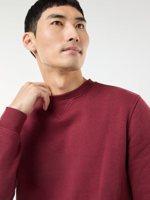 Sweatshirt liso de gola redonda em moletom cardado - Kiabi