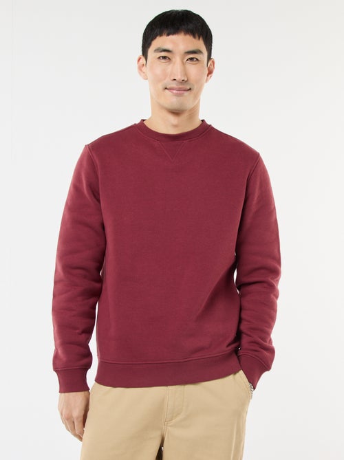 Sweatshirt liso de gola redonda em moletom cardado - Kiabi