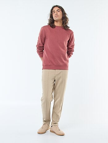 Sweatshirt liso de gola redonda em moletom cardado