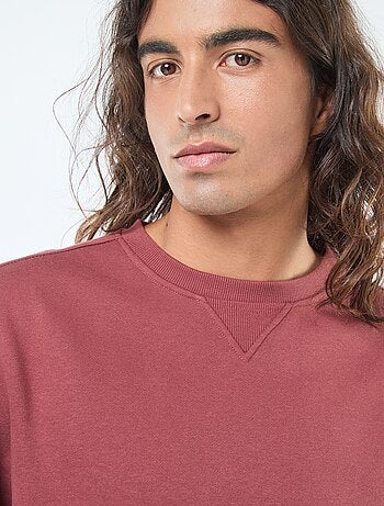 Sweatshirt liso de gola redonda em moletom cardado