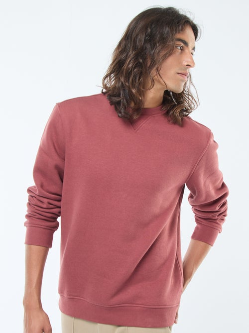 Sweatshirt liso de gola redonda em moletom cardado - Kiabi