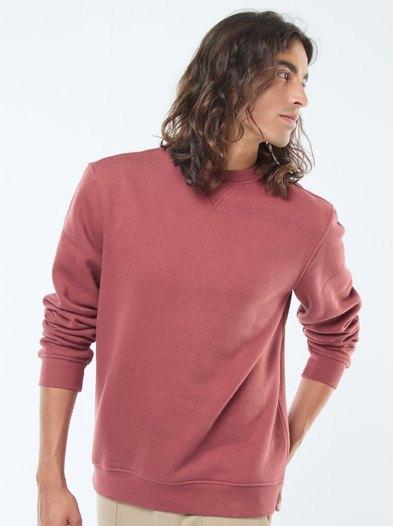 Sweatshirt liso de gola redonda em moletom cardado Vermelho - Kiabi