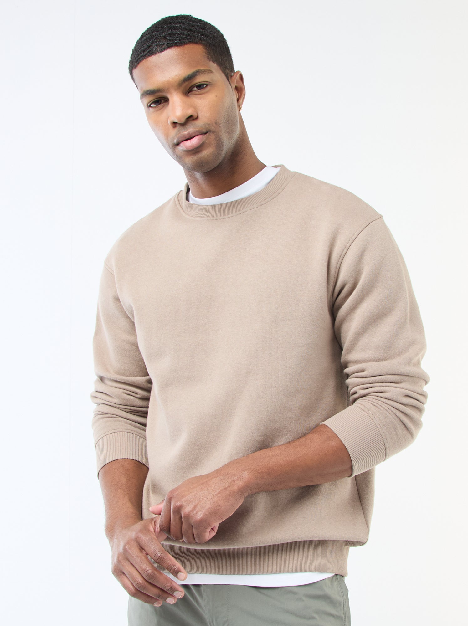 Sweatshirt liso de moletom com gola redonda