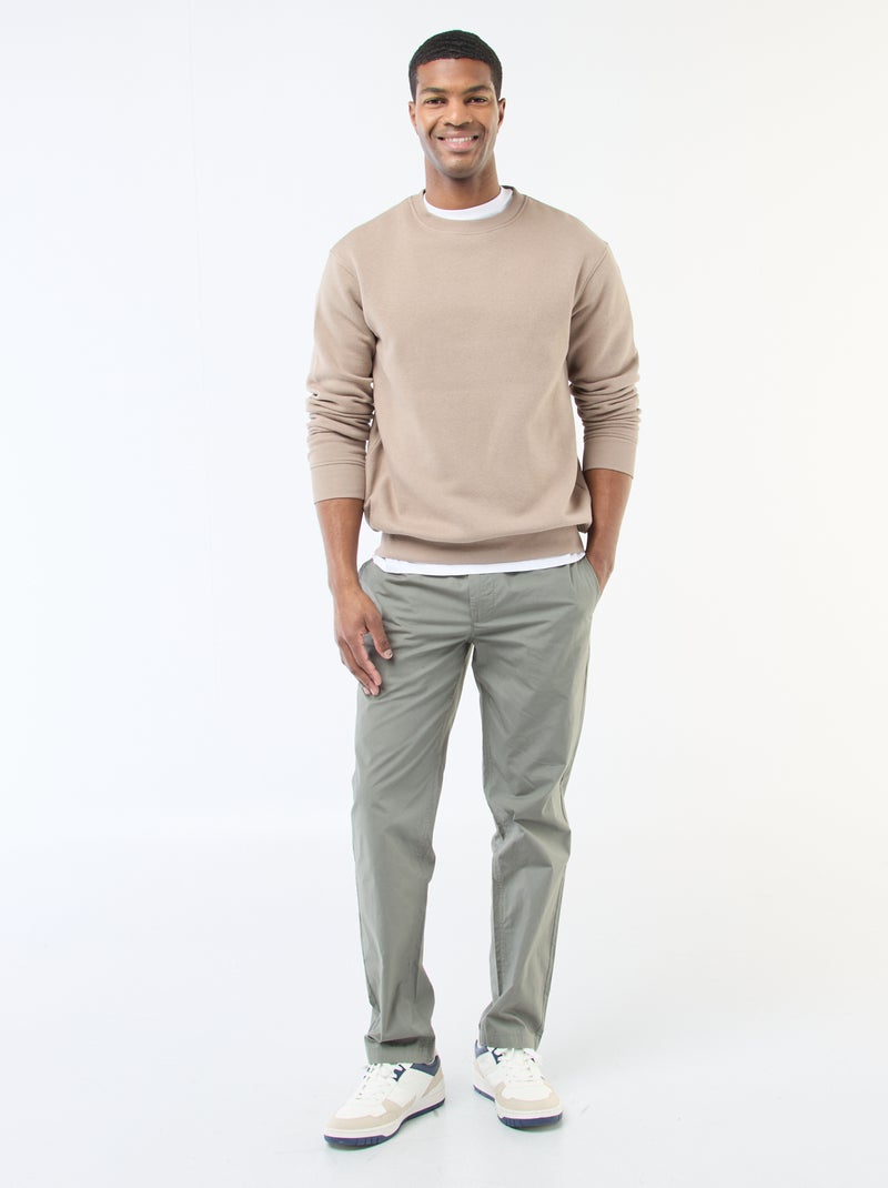 Sweatshirt liso de moletom com gola redonda Bege - Kiabi