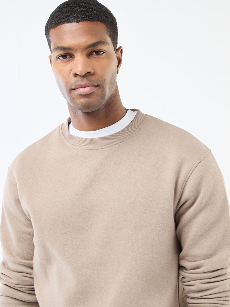 Sweatshirt liso de moletom com gola redonda Bege - Kiabi