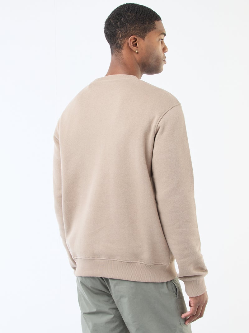 Sweatshirt liso de moletom com gola redonda Bege - Kiabi