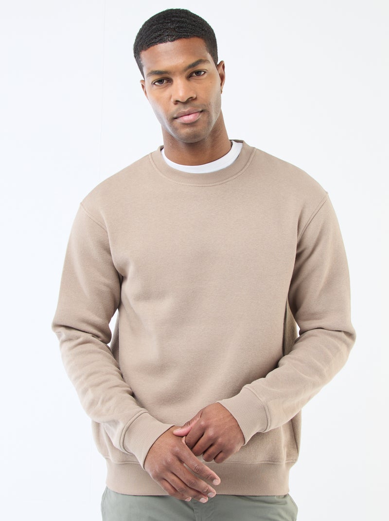 Sweatshirt liso de moletom com gola redonda Bege - Kiabi