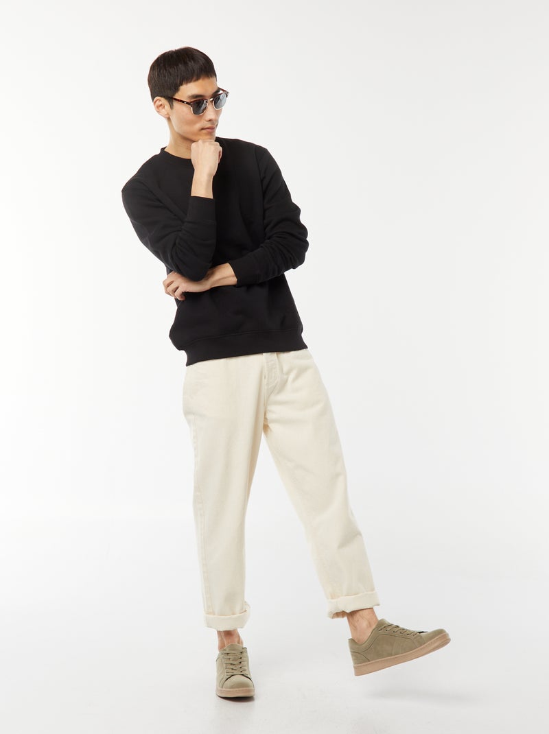 Sweatshirt liso de moletom com gola redonda Preto - Kiabi