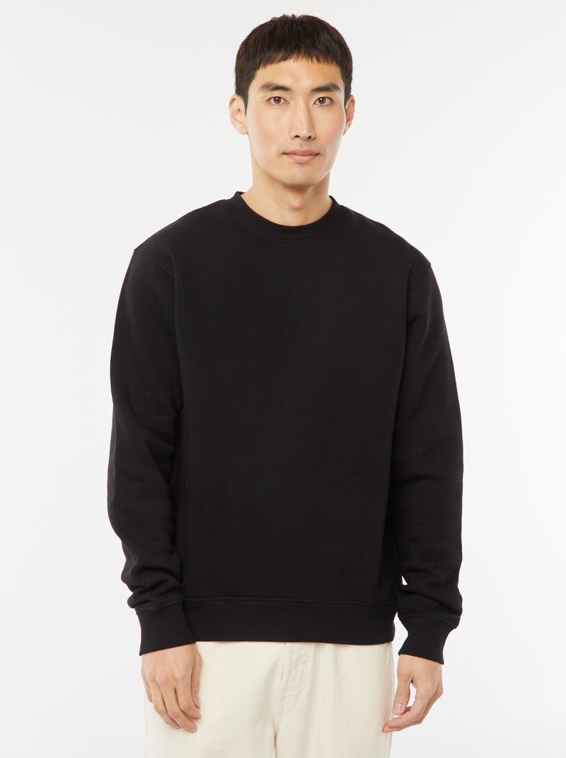 Sweatshirt liso de moletom com gola redonda Preto - Kiabi