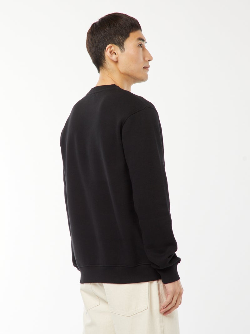 Sweatshirt liso de moletom com gola redonda Preto - Kiabi