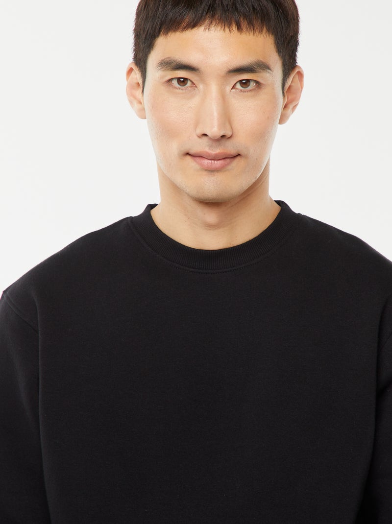 Sweatshirt liso de moletom com gola redonda Preto - Kiabi