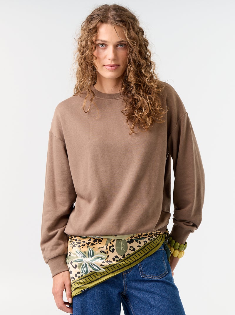 Sweatshirt liso em French Terry Castanho - Kiabi