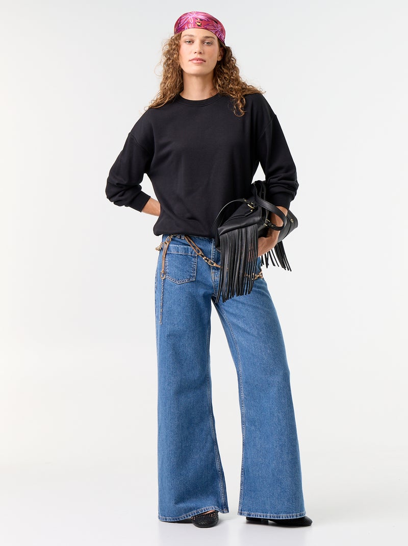 Sweatshirt liso em French Terry Preto - Kiabi